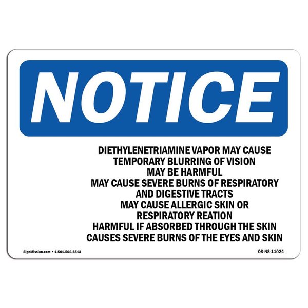 Signmission OSHA Notice Sign, 12" Height, 18" Width, Diethylenetriamine Vapor May Sign With Symbol, Landscape OS-NS-D-1218-L-11024